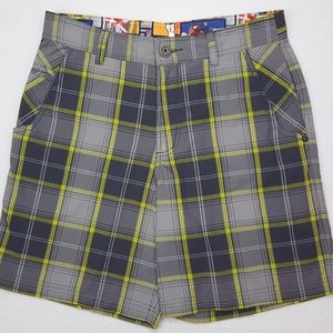 Lululemon Mens Shorts 32 Gray Checked Neon Green F